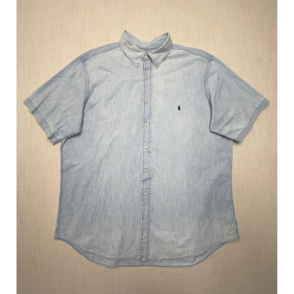 Polo Ralph Lauren Mens 2XLT Short Sleeve Light Blue Chambray Button Down Shirt